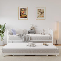 Metal Daybed with Pop-Up Trundle and Lockable Casters, Space-Saving Sofa Bed Frame with Stylish Headboard, Twin by Williston Forge