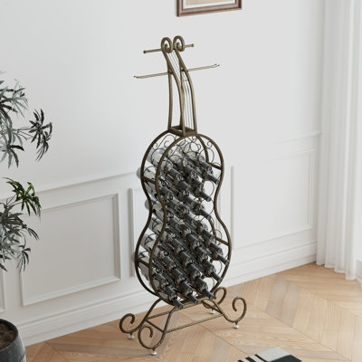Cello Shape Wine Bakers Rack, Freestanding Wine Rack With Storage Bottle, Wine Storage Home Bar For Liquor And Wine, Organizer For Kitchen, Dining Roo by Lark Manor