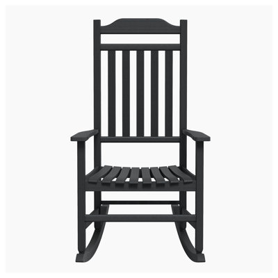 Resin Rocking Chair Outdoor-High Back Porch Rocker, HDPE All Weather Black Rocking Chair