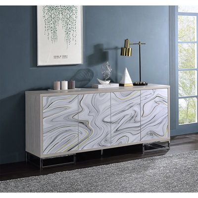 Panos White Marble Paint & Chrome Finish Console Cabinet, Perfect For Modern Elegance And Efficient Storage. by Everly Quinn