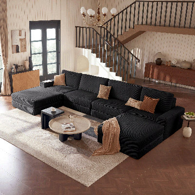 160" Sectional Sofa, L-Shape Oversized Boneless Couch , 4 Deep Seat Sofa And 2 Ottoman Set by Mercer41