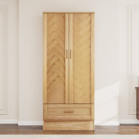 Solid Wood Armoire Wardrobe: 2 Doors Solid Wood Bedroom Armoires with Hangingrod Clothes Cabinet Storage with Drawer Natural Wood Finish by Lark Manor