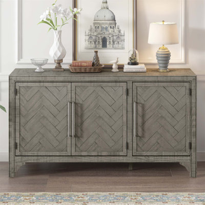 Designed Storage Cabinet Sideboard with MDF+Pine Veneer, Adjustable Shelves for Living Rooms, Entrance, and Study by George Oliver