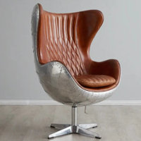 Dena Aviator-Inspired Leather Egg Chair, Retro Industrial Swivel Lounge Chair With Aluminum Shell And Tufted Cushioning by Williston Forge