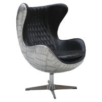 Dena Aviator-Inspired Leather Egg Chair, Retro Industrial Swivel Lounge Chair With Aluminum Shell And Tufted Cushioning by Williston Forge