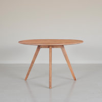 Temi Dining Table | 47" Round Top | Handmade Natural Brown Mango Wood | Angled Four Legged Base by George Oliver