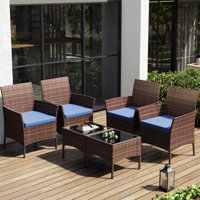 6-Piece Outdoor Rattan Seating Group with Cushions,Patio Bistro Set with Table – Ideal for Garden and Poolside Relaxation(Set of 4)