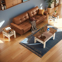Living room tempered glass tea table combination, 2 sets of square table and rectangular coffee table by Brayden Studio