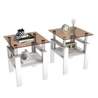 Set of 2 Modern Tempered Glass Tea Table ,Tempered Glass Tabletop with MDF Layer,Coffee Table,End Table, Square Table for Living Room by Ivy Bronx