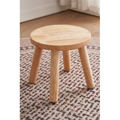 Solid Wood Stool Footstool,Small Round Wooden Ottoman,Plant Stand, Wood Accent Stool by Millwood Pines