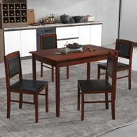 5 PCS Dining Table Set for 4 w/Rubber Wood Legs Upholstered Seat Padded Backrest by Ebern Designs
