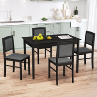 5 PCS Dining Table Set for 4 w/Rubber Wood Legs Upholstered Seat Padded Backrest by Ebern Designs