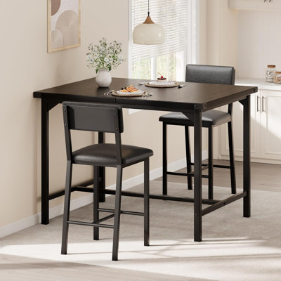 Dining Table Set for 2 w/Counter Height Table & 4 Upholstered Bar Stools, 3-Piece Kitchen Table Set with Footrest & Corner Protector, for Kitchen Room by 17 Stories