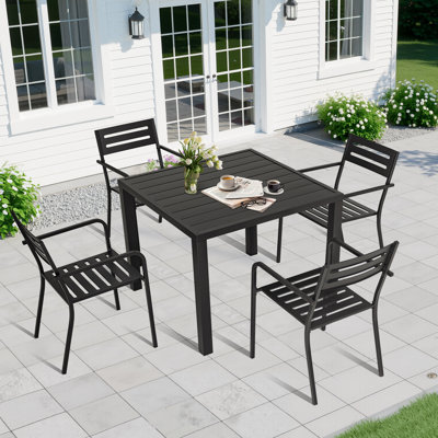 Outdoor Metal Swivel Patio Set - 4 Armchairs & Table