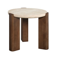Leonardo Travertine Top & Dark Oak End Table Only The Table, No Chairs. by Latitude Run