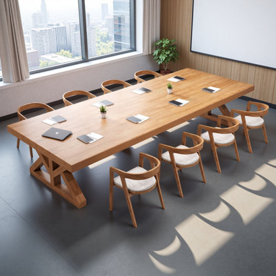 Burlywood Solid Wood Rectangular Conferenc Table by Latitude Run