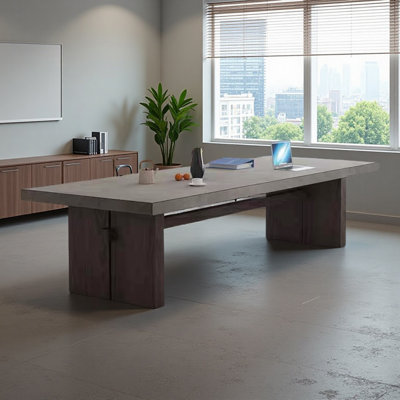 Light Gray Solid Wood Rectangular Conference Table by Latitude Run