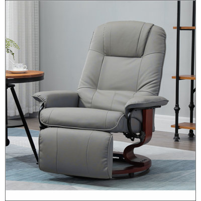 Faux Leather Manual Recliner with Swivel Wood Base Padded Armrest