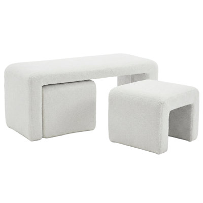 41" W 3-Pieces Faux Fur Modern Bench, Nesting Ottoman Bench Set For Living Room Or Bedroom, No Assembly by Ebern Designs
