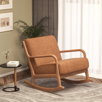 Braea Modern Fabric Solid Wood Rocking Chair, Comfortable Upholstered Rocker for Living Room, Bedroom, or Nursery