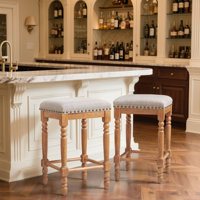 26.6"Counter & Bar Solid Wood Backless Stool, Linen Upholstered with Nailhead Trim, Rustic Solid Wood Frame for Kitchen & Home Bar