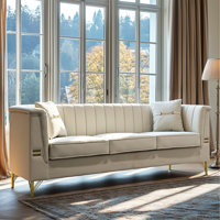 83.46" Luxury Velvet 3 - Seater Sofa With Gold - Accented Pillows And Legs by Mercer41