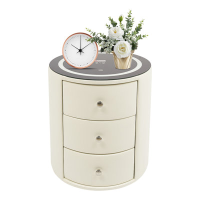 3 Tier Round Smart Bedside Table Nightstand With LED, Wireless Charge And USB Function by Ivy Bronx