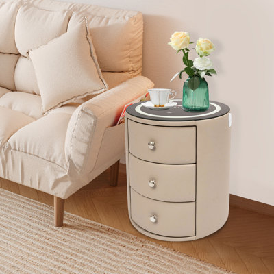 3 Tier Round Smart Bedside Table Nightstand With LED, Wireless Charge And USB Function by Ivy Bronx