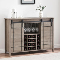 Farmhouse Wood Wine Cabinet with Sliding Barn Door, 16-Bottle Wine Rack Buffet Sideboard for Dining Room or Coffee Bar by Gracie Oaks