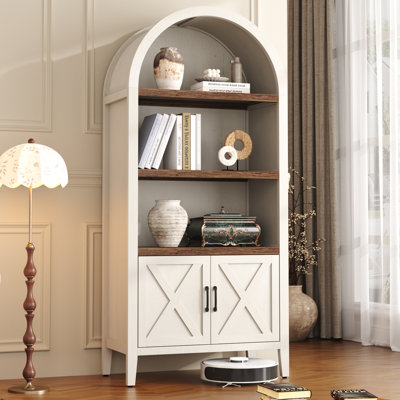71" Tall Arched Cabinet, 5-Tier Arched Bookcase With Doors And Open Shelf by Gracie Oaks