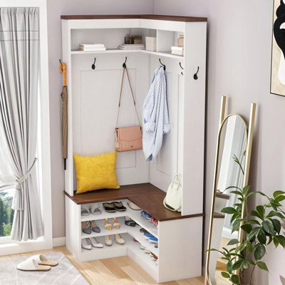 L-Shaped Corner Hall Tree Bench With Shoe Storage by Lark Manor