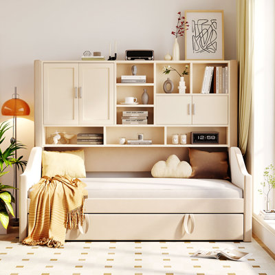 Upholstered Daybed With Pop Up Trundle, Storage Bookcase And Lights by Red Barrel Studio