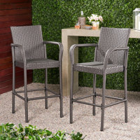 BARSTOOL With Modern Design, Durable Polyethylene Rattan, And Weather-Resistant Metal Frame For Outdoor Use by Latitude Run