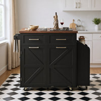 K&k 47.2" Farmhouse Kitchen Island With Drop Leaf, Kitchen Storage Island With Removable Side Racks, Two Drawers, Rolling Kitchen Cart On Wheels With by August Grove