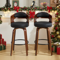 Curved Wood Swivel Barstools-PU Leather best for kitch island,home bar and workspaces
