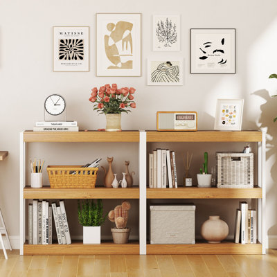 3 Tier Bookshelf Wooden Bookcase w/ Dual Anti-Tipping Kits Open Shelving Unit