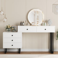 49.2” Vanity Desk with Mirror and Lights, Makeup Vanity with 3 Color Lights & Adjustable Brightness, Bedroom Table with 5 Drawers by Wrought Studio