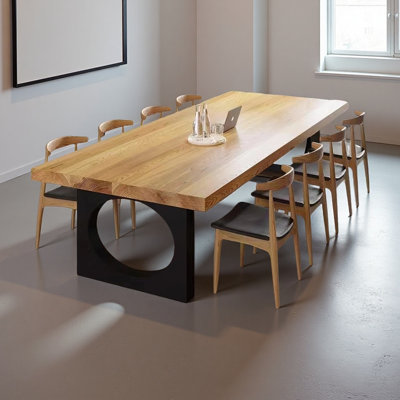 Solid wood industrial style large conference table by 17 Stories