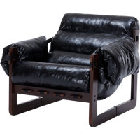 Mid-Century Modern Leather Lounge Chair with Removable Armrests, Vintage Oil-Wax Finish, and Solid Wood Frame for Home Theater Seating by Ebern Designs