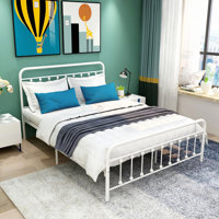 Queen Size Sturdy Metal Platform Bed Frame with Victorian Style Headboard, Footboard, and Under Bed Storage