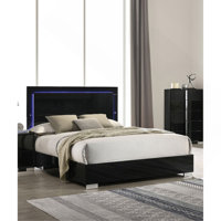 Contemporary Piano Black 1Pc Bed W LED Headboard UV Finish Bedframe Bedroom Furniture