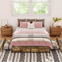 Platform Storage Bed Frame With 2 Customizable Drawers,No Box Spring Needed