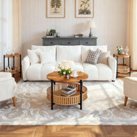 3-Piece Coffee Table Set For Living Room, Boho Living Room Table Set With Rattan Storage Shelf And Metal Frame, 2-Tier Round Coffee Table & 2 End Side by 17 Stories