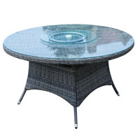 8-Person Round Aluminum Wicker Dining Table With Umbrella Hole – (D68.90" X H28.35") by Dakota Fields