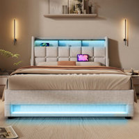 Upholstered Platform Bed With Hydraulic Storage, LED, And USB Charging, Vintage-Modern Design by Latitude Run