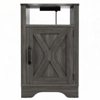 Farmhouse Nightstand Side Table with Electrical Outlets Charging Station by Gracie Oaks