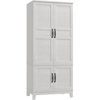 72" Wooden Armoire Wardrobe Closet with 4 Doors, Hanging Rod, 18 Adjustable Shelves, Freestanding Tall Clothing Storage Cabinet for Bedroom by Winston Porter