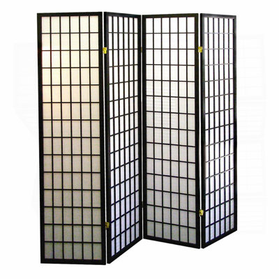 70" Tall 4-Panel Screen / Room Divider, Japanese Style With Natural Wood Finish