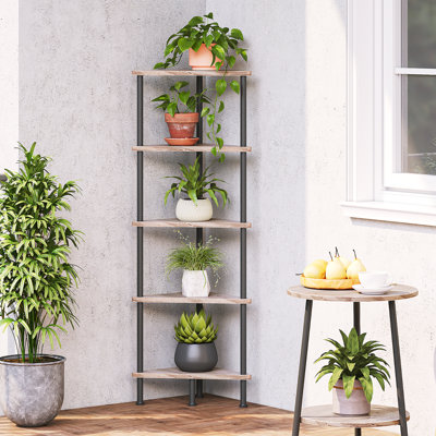 Corner Shelf Stand, Corner Bookshelf, Storage Standing Shelf Unit With Metal Frame, Plant Stand, Corner Bookcase For Living Room by 17 Stories
