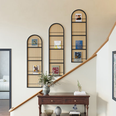 67" Arched Folding Room Divider with Magazine Display Rails by Bay Isle Home